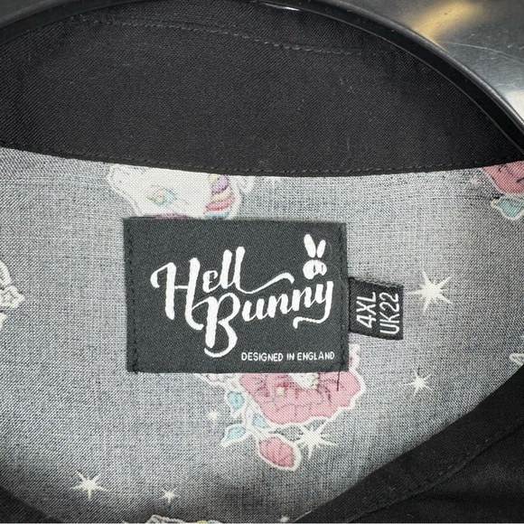 Hell Bunny Unicorn Print Puff Sleeve Button Down Shirt - Picture 2 of 7